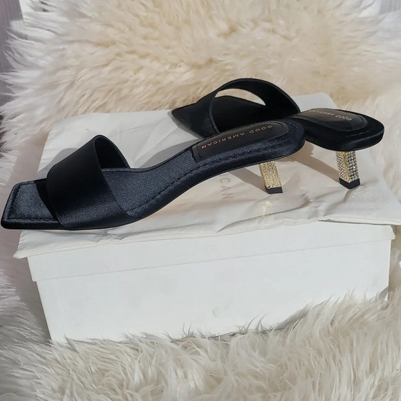 New Good American Womens Black Satin Kickstand Slide Sandal Mules Black Size 9 - Picture 4 of 12